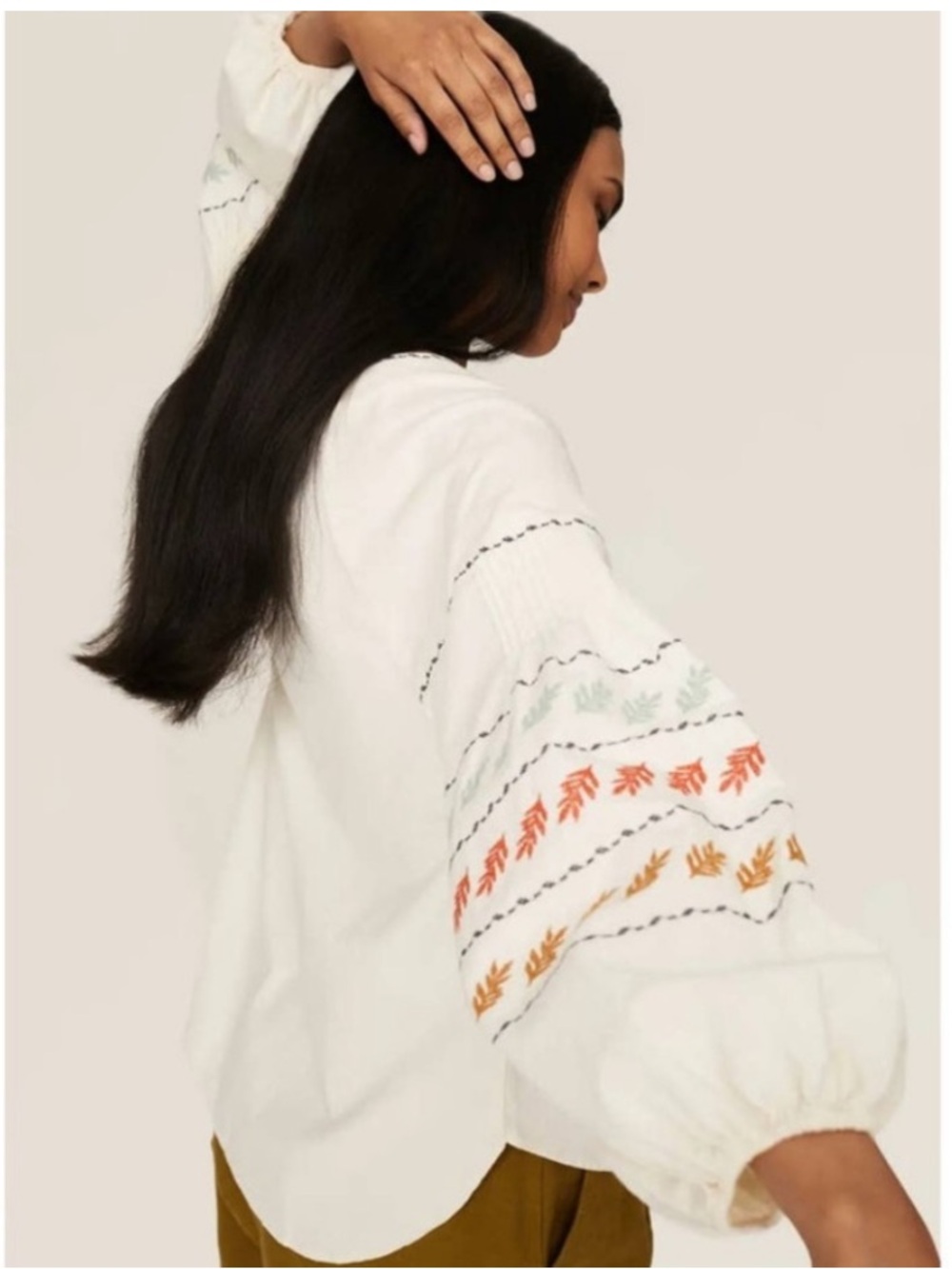Madewell Embroidered Bohemian Ivory Peasant Blouse Size L‎ - Picture 3 of 13